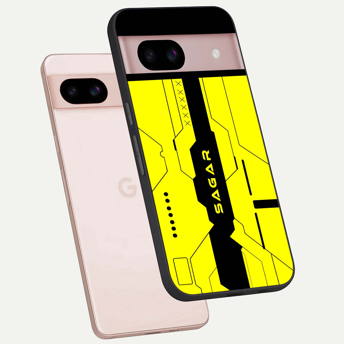  Circuit CYBERPUNK Custom Name phone case For Google Pixel 8 showing premium glass back cover with detailed artwork