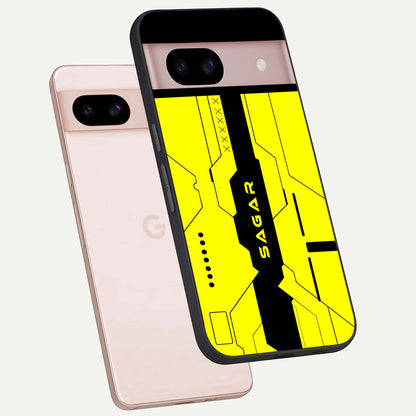  Circuit CYBERPUNK Custom Name phone case For Google Pixel 8 showing premium glass back cover with detailed artwork