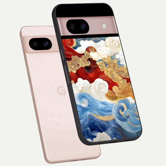  Colored Waves phone case For Google Pixel 8 showing premium glass back cover with detailed artwork