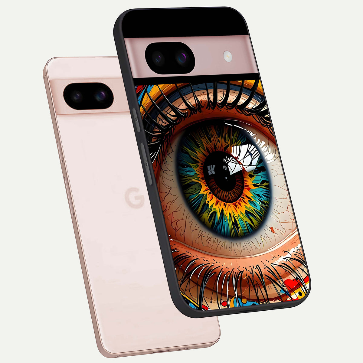  Colorful Eye phone case For Google Pixel 8 showing premium glass back cover with detailed artwork
