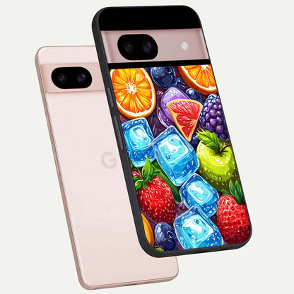  Colorful Fruits with Ice phone case For Google Pixel 8 showing premium glass back cover with detailed artwork