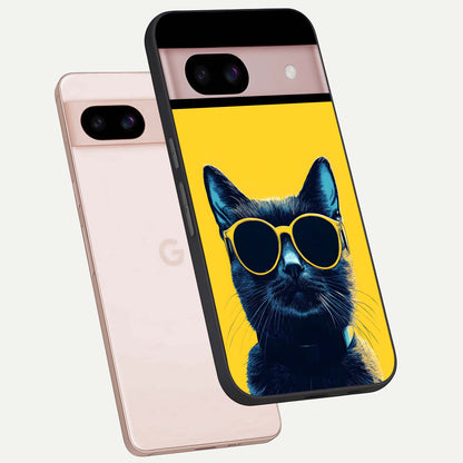  Cool Cat Vibes phone case For Google Pixel 8 showing premium glass back cover with detailed artwork