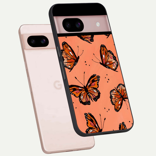  Coral Wing Butterfly phone case For Google Pixel 8 showing premium glass back cover with detailed artwork