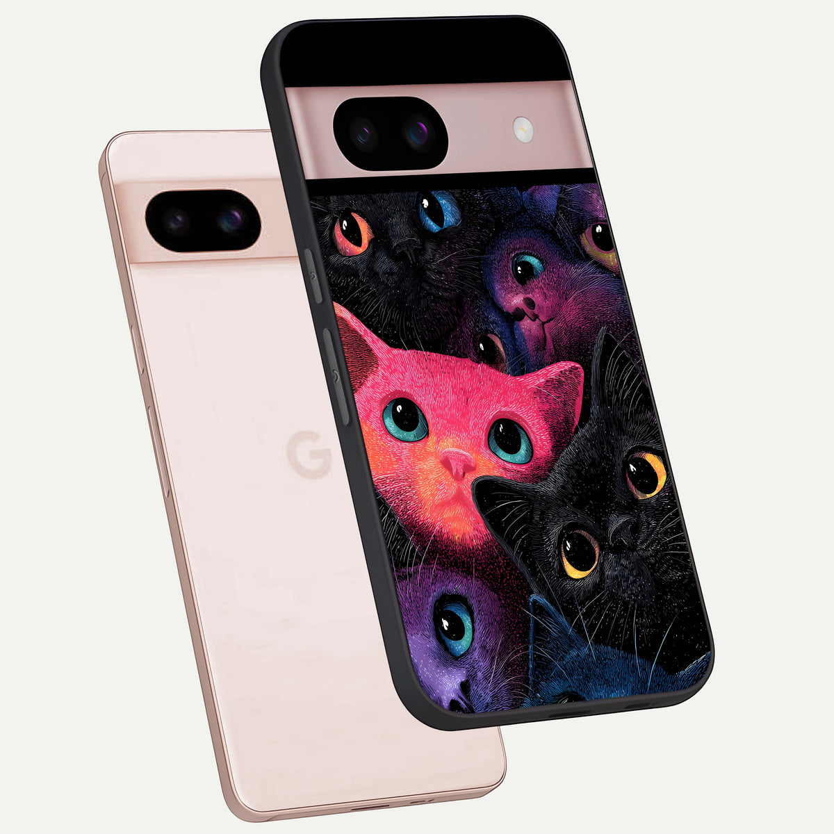 Cosmic Cats Dreams phone case For Google Pixel 8 showing premium glass back cover with detailed artwork