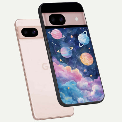  Cosmic Planet Dreams phone case For Google Pixel 8 showing premium glass back cover with detailed artwork