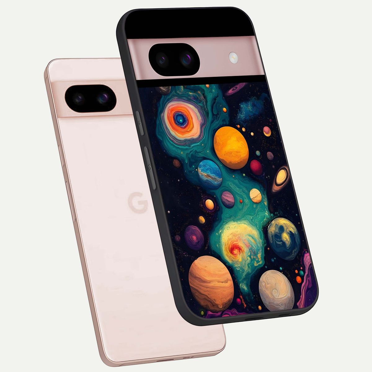  Cosmic Planet Journey phone case For Google Pixel 8 showing premium glass back cover with detailed artwork