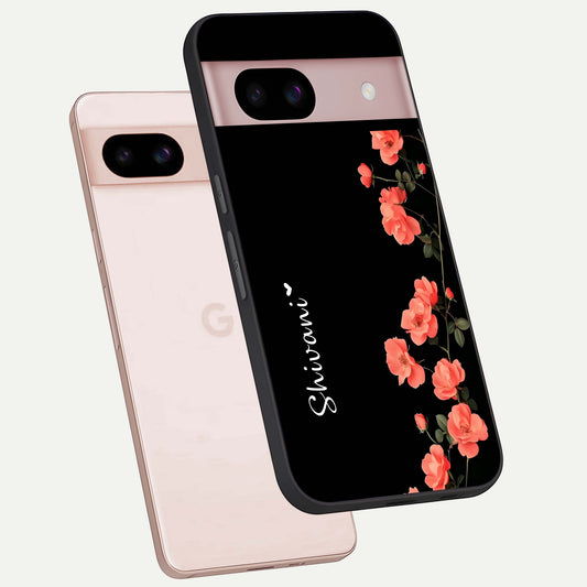  Crimson Bloom Grace Custom Name phone case For Google Pixel 8 showing premium glass back cover with detailed artwork