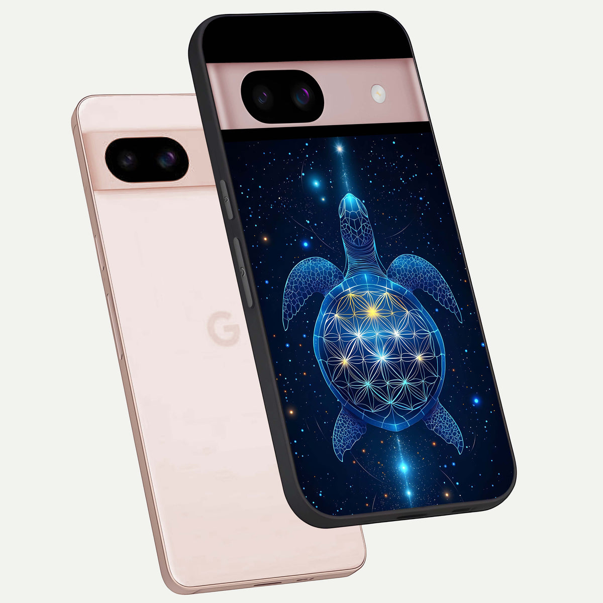  Crimson Blue Turtle phone case For Google Pixel 8 showing premium glass back cover with detailed artwork