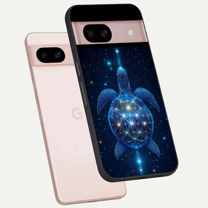  Crimson Blue Turtle phone case For Google Pixel 8 showing premium glass back cover with detailed artwork