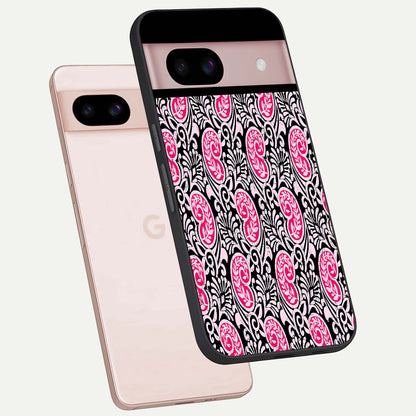  Crimson Paisley Charm phone case For Google Pixel 8 showing premium glass back cover with detailed artwork