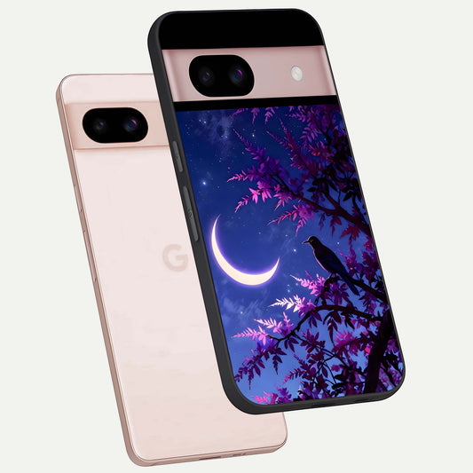  Crow And Moon Scenery phone case For Google Pixel 8 showing premium glass back cover with detailed artwork