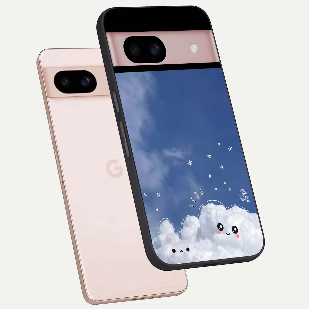 Cute Blossom Cloud phone case For Google Pixel 8 showing premium glass back cover with detailed artwork
