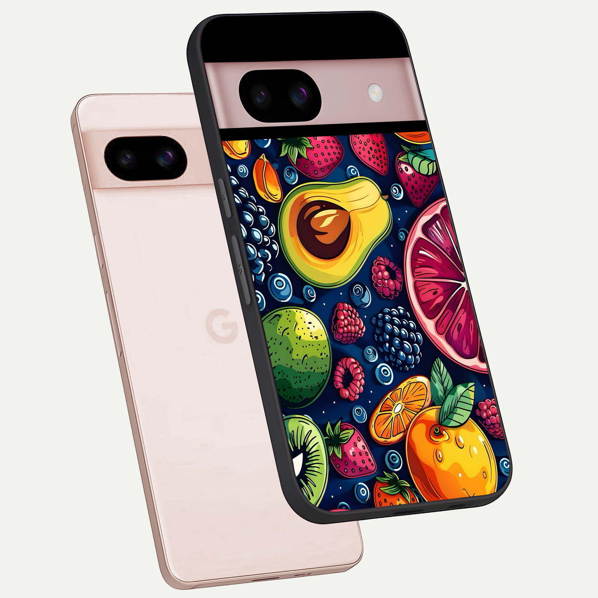  Cute Fruits Art phone case For Google Pixel 8 showing premium glass back cover with detailed artwork