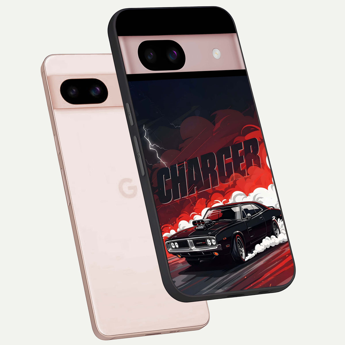  Dark Charger Fury phone case For Google Pixel 8 showing premium glass back cover with detailed artwork