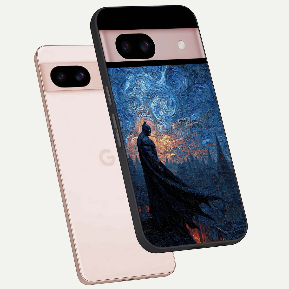  Dark Knight Dusk phone case For Google Pixel 8 showing premium glass back cover with detailed artwork