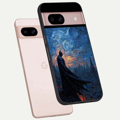  Dark Knight Dusk phone case For Google Pixel 8 showing premium glass back cover with detailed artwork