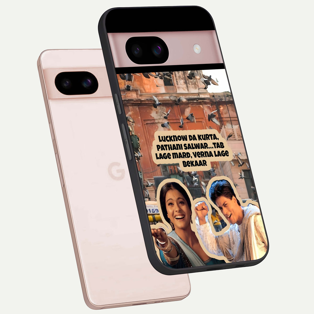  Desi Retro Vibes phone case For Google Pixel 8 showing premium glass back cover with detailed artwork