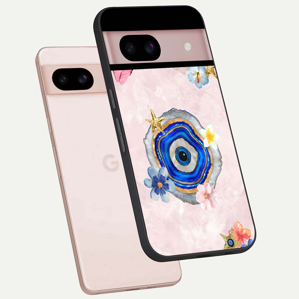  Divine Aura Bloom phone case For Google Pixel 8 showing premium glass back cover with detailed artwork