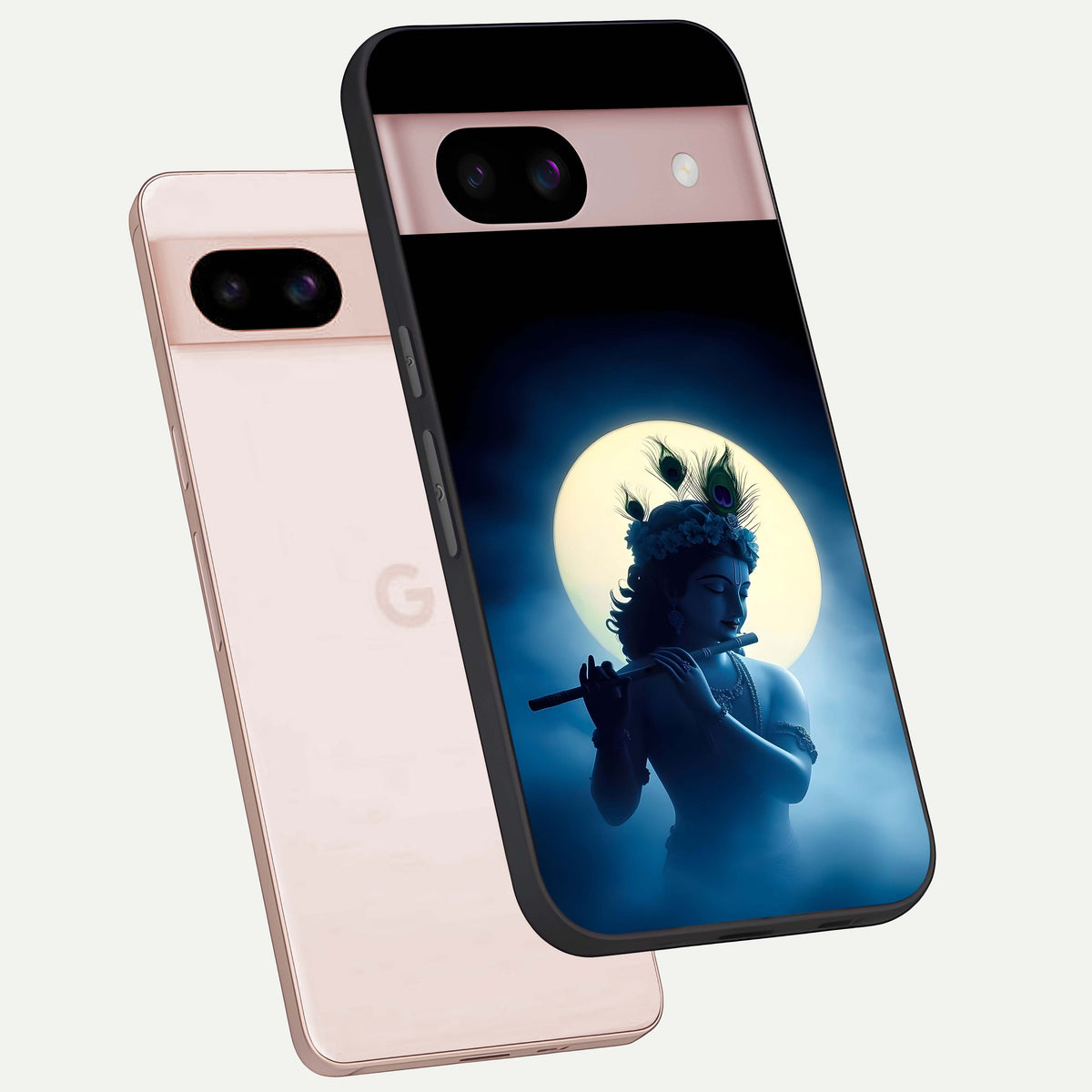  Divine Moon Flute phone case For Google Pixel 8 showing premium glass back cover with detailed artwork