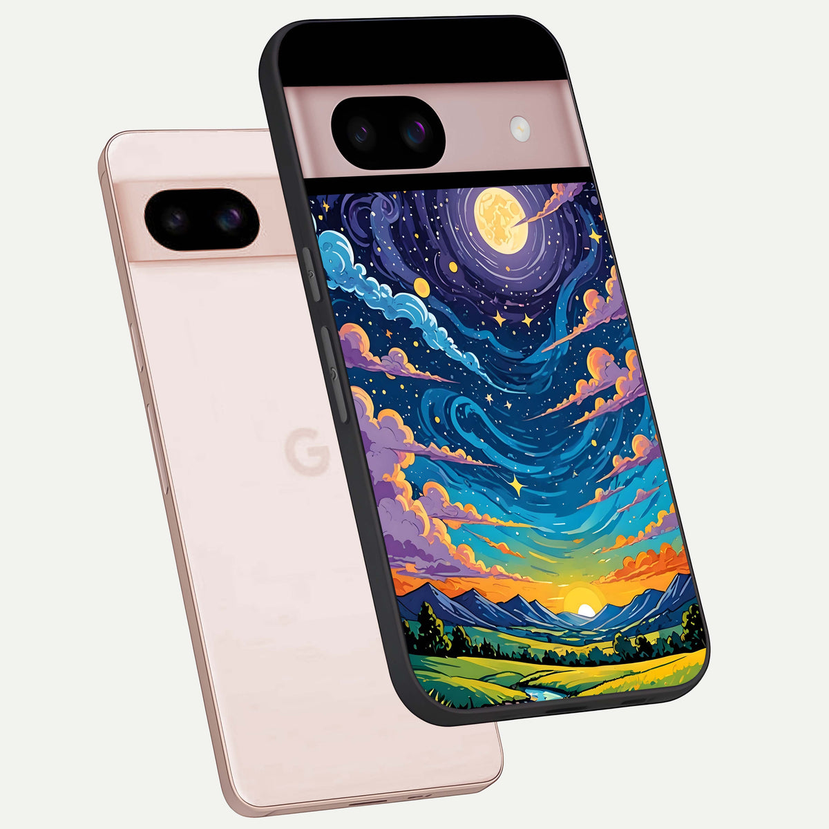  Dreamy Night Landscape phone case For Google Pixel 8 showing premium glass back cover with detailed artwork