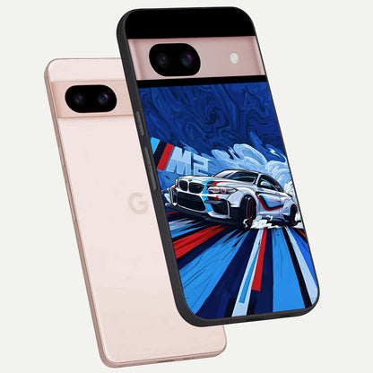  Drift Power Rush phone case For Google Pixel 8 showing premium glass back cover with detailed artwork