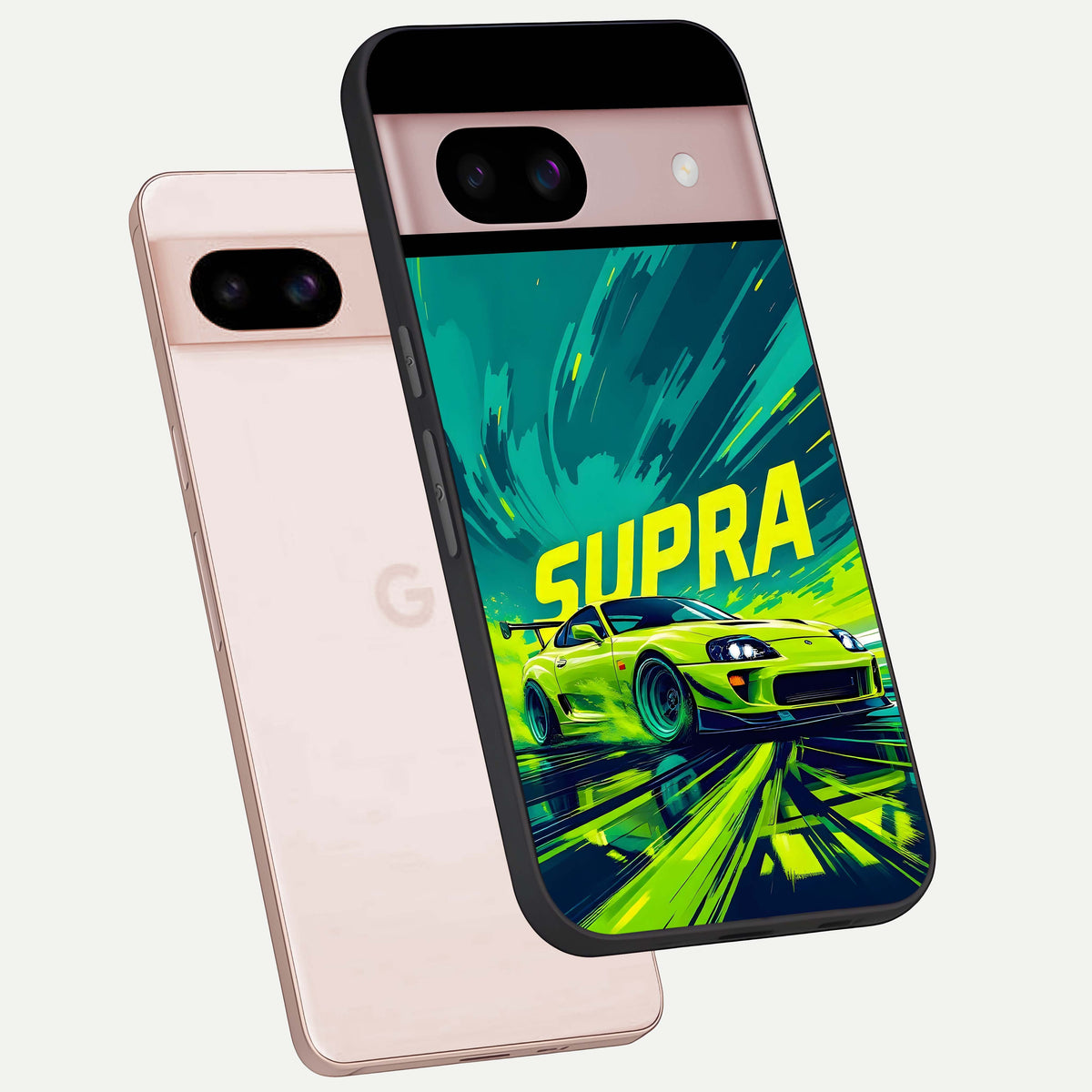  Electric Supra Thunder phone case For Google Pixel 8 showing premium glass back cover with detailed artwork