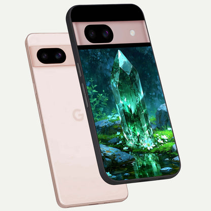  Emerald Light Crystal phone case For Google Pixel 8 showing premium glass back cover with detailed artwork