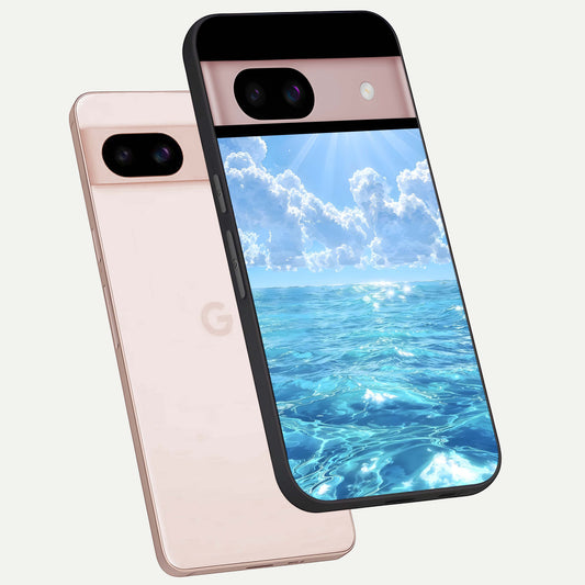  Endless Ocean Horizon phone case For Google Pixel 8 showing premium glass back cover with detailed artwork