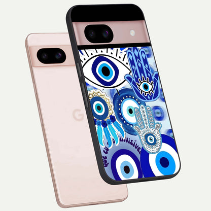  Evil Eyes Dream phone case For Google Pixel 8 showing premium glass back cover with detailed artwork
