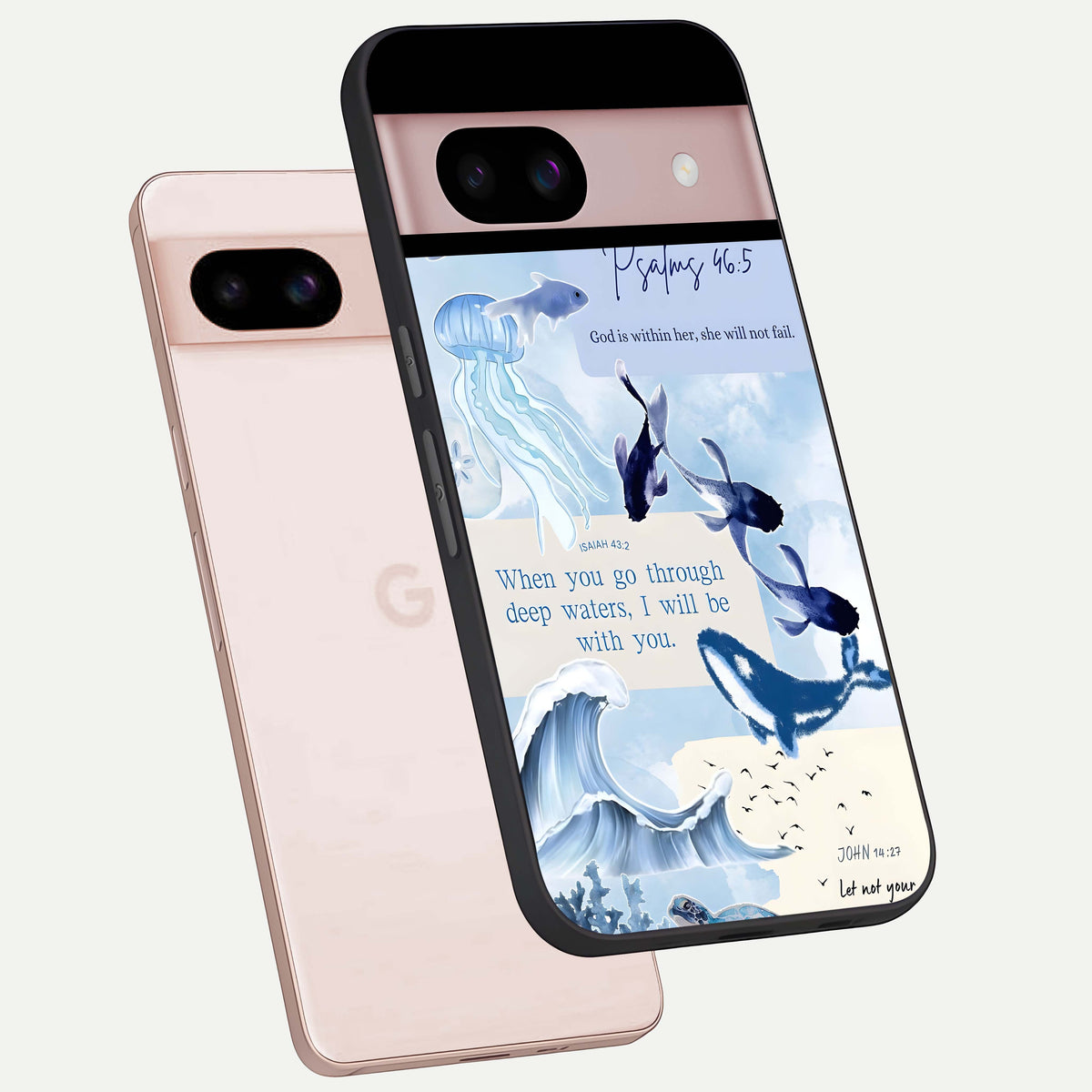 Faithful Ocean Promise phone case For Google Pixel 8 showing premium glass back cover with detailed artwork