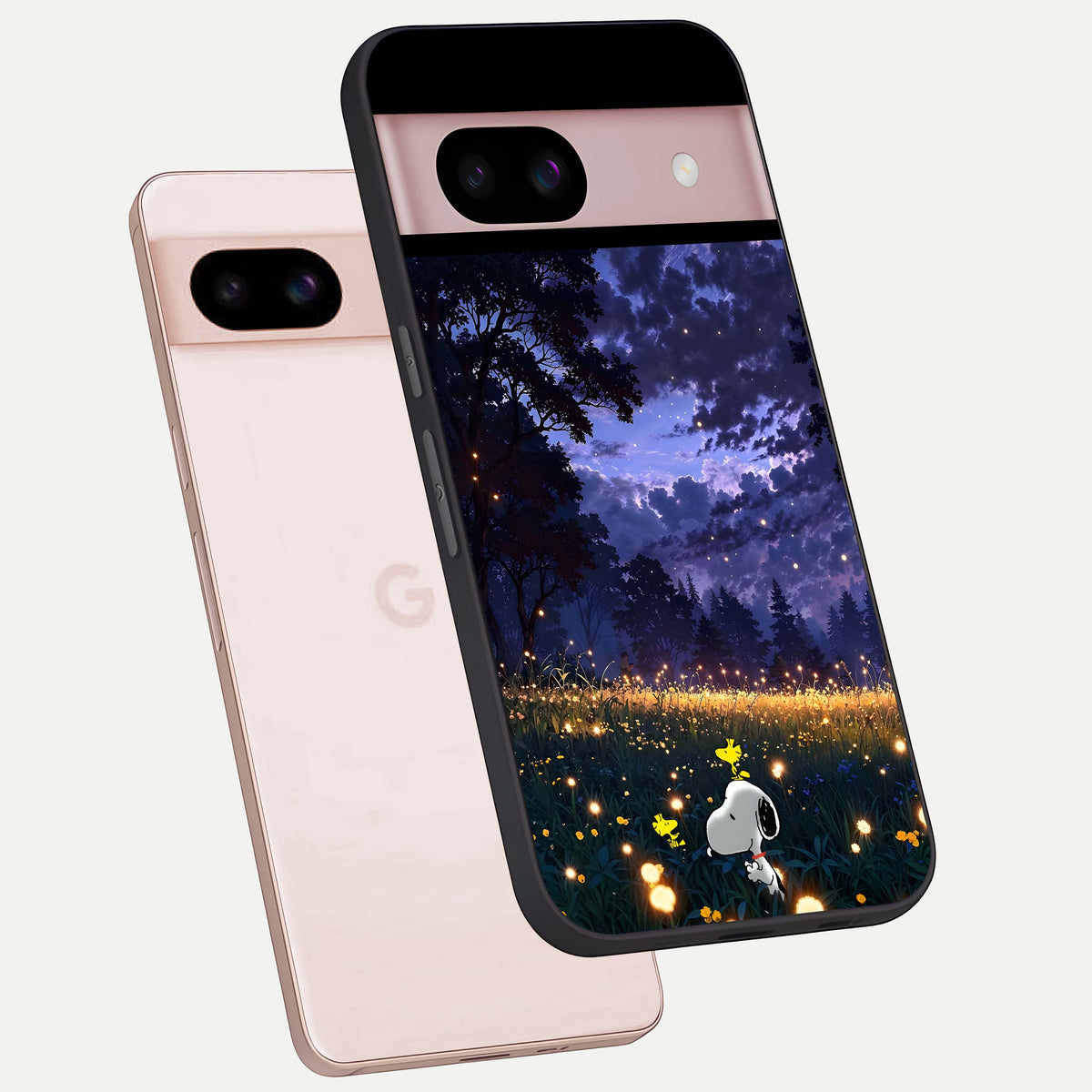  Firefly Meadow Magic phone case For Google Pixel 8 showing premium glass back cover with detailed artwork
