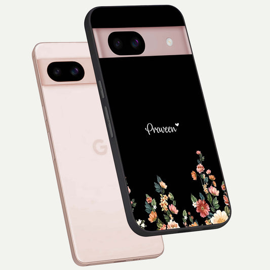  Floral Design Personalized Custom Name phone case For Google Pixel 8 showing premium glass back cover with detailed artwork