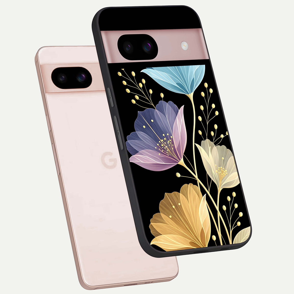  Flower Bloom Glow phone case For Google Pixel 8 showing premium glass back cover with detailed artwork