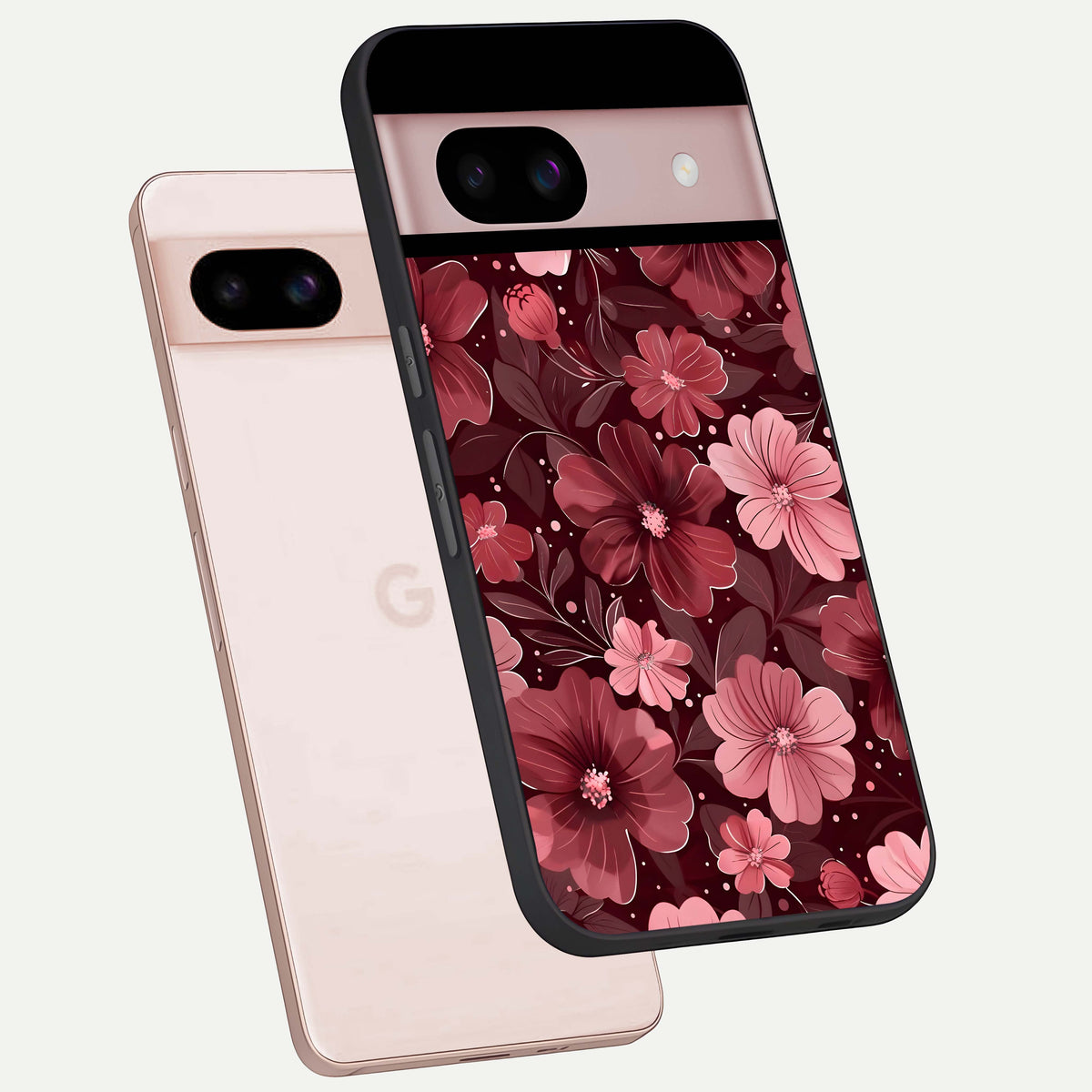  Flower Blush Bloom phone case For Google Pixel 8 showing premium glass back cover with detailed artwork