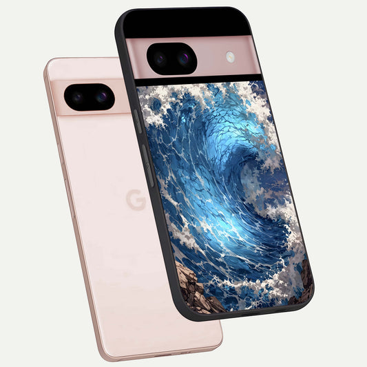  Giant Ocean Wave phone case For Google Pixel 8 showing premium glass back cover with detailed artwork