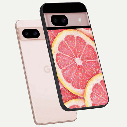  Glitter Grapefruit phone case For Google Pixel 8 showing premium glass back cover with detailed artwork