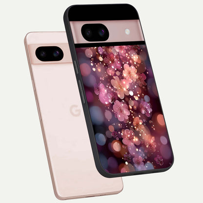  Glowing Petal Bliss phone case For Google Pixel 8 showing premium glass back cover with detailed artwork