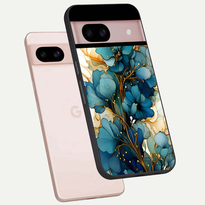  Golden Bloom Symphony phone case For Google Pixel 8 showing premium glass back cover with detailed artwork