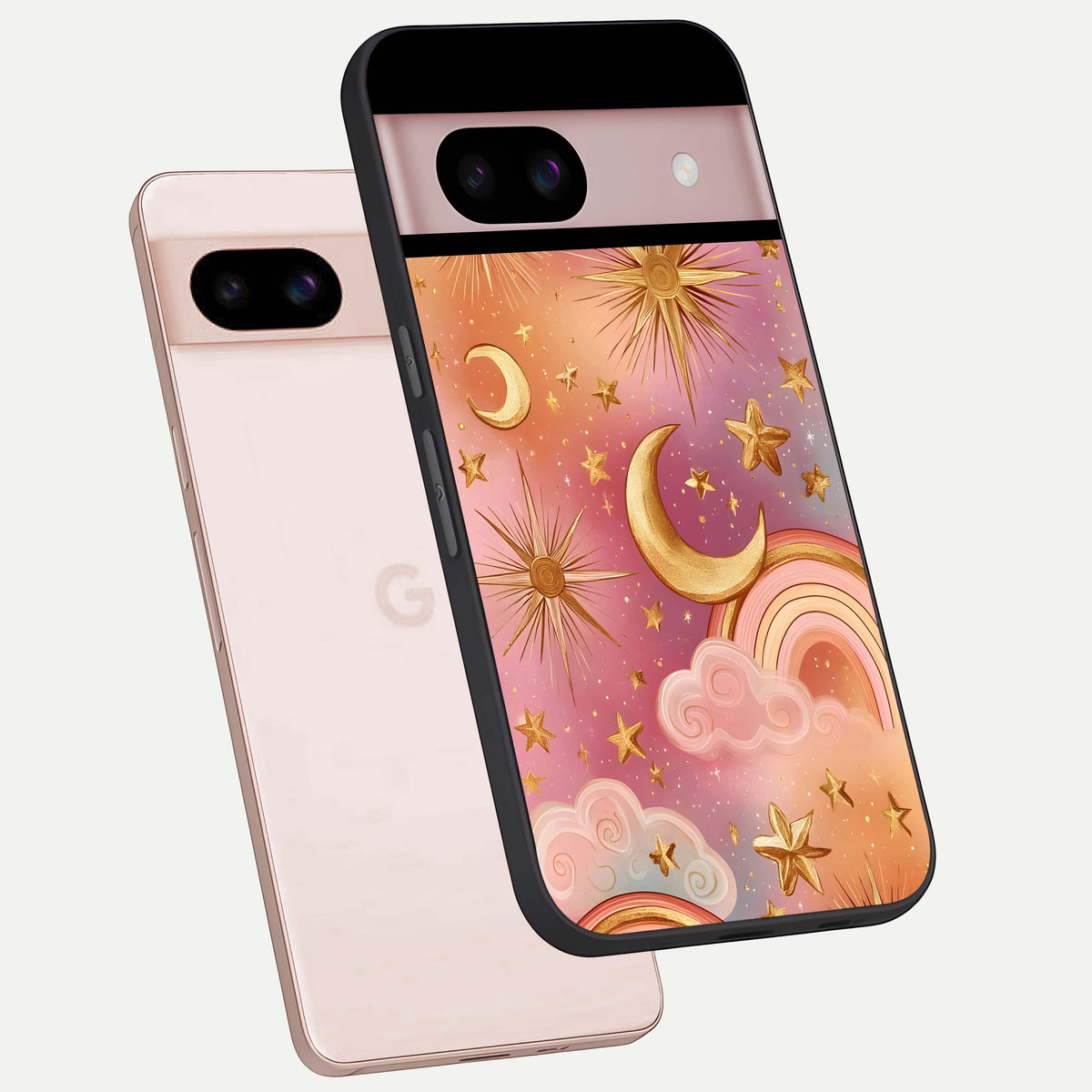  Golden Celestial Dreams phone case For Google Pixel 8 showing premium glass back cover with detailed artwork