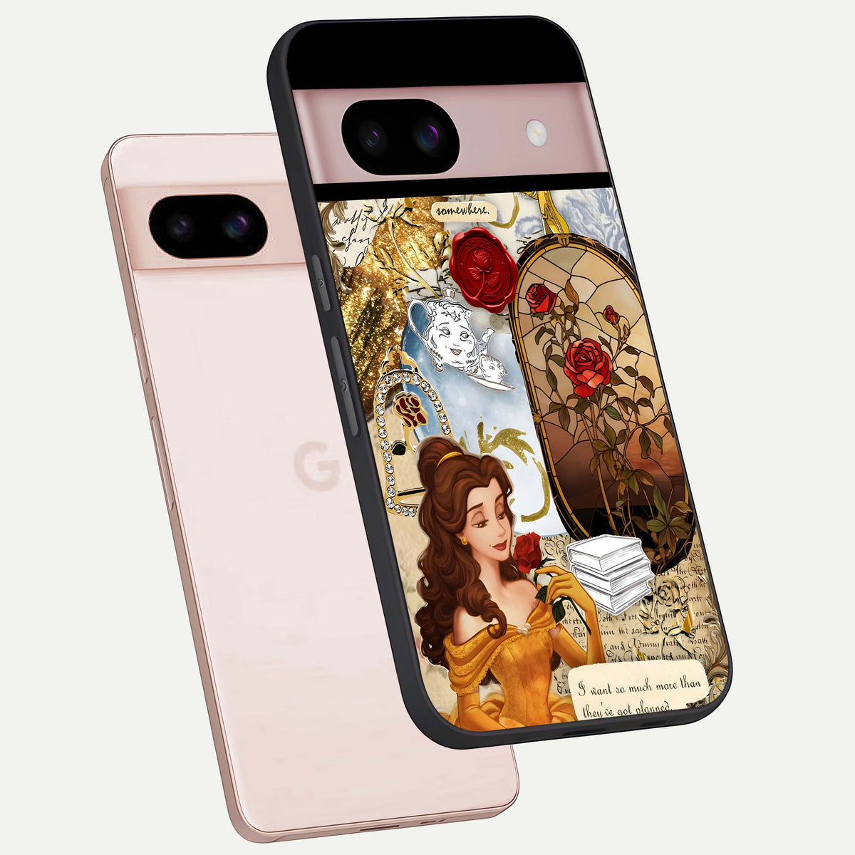  Golden Dream Belle phone case For Google Pixel 8 showing premium glass back cover with detailed artwork