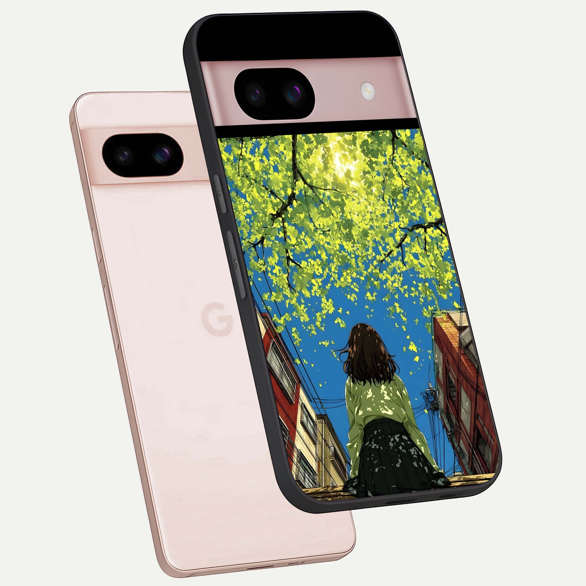  Golden Leaves Glow phone case For Google Pixel 8 showing premium glass back cover with detailed artwork