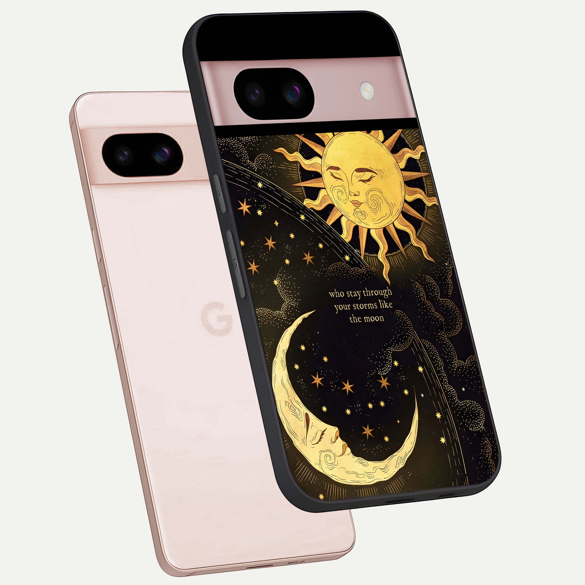  Golden Lunar Love phone case For Google Pixel 8 showing premium glass back cover with detailed artwork