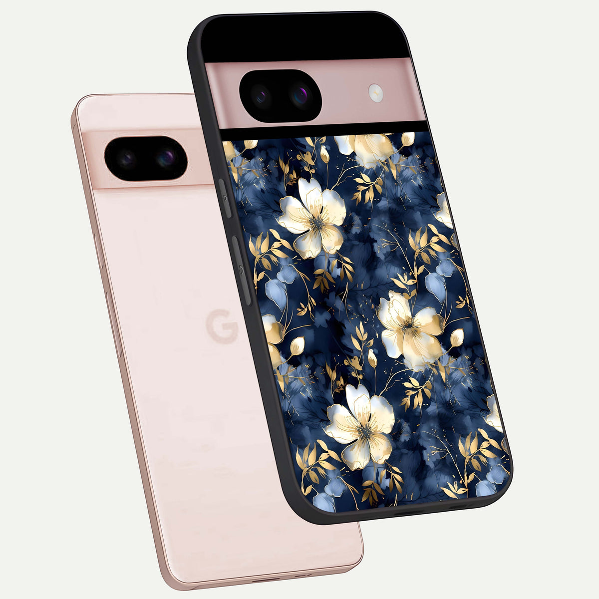  Golden Midnight Bloom phone case For Google Pixel 8 showing premium glass back cover with detailed artwork