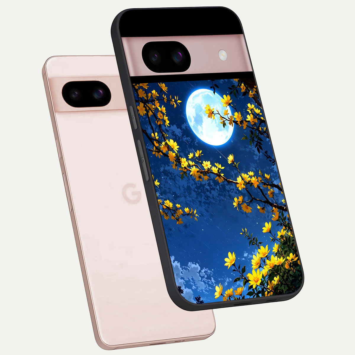  Golden Night Glow phone case For Google Pixel 8 showing premium glass back cover with detailed artwork