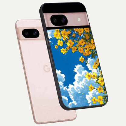  Golden Petal Sky phone case For Google Pixel 8 showing premium glass back cover with detailed artwork