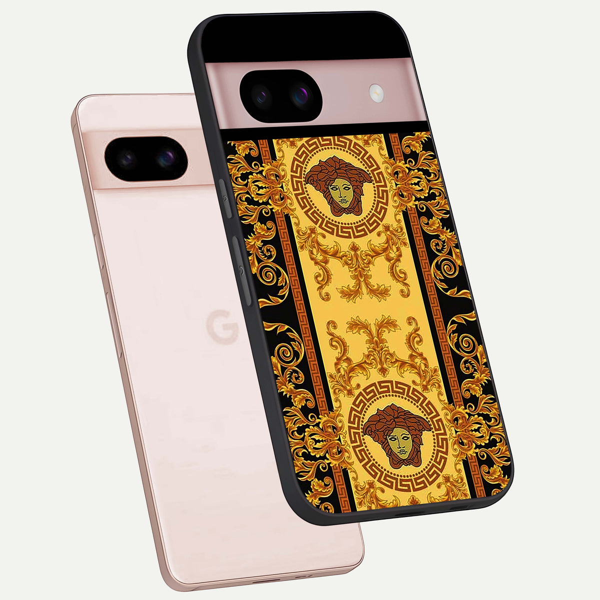  Golden Royal Heritage phone case For Google Pixel 8 showing premium glass back cover with detailed artwork