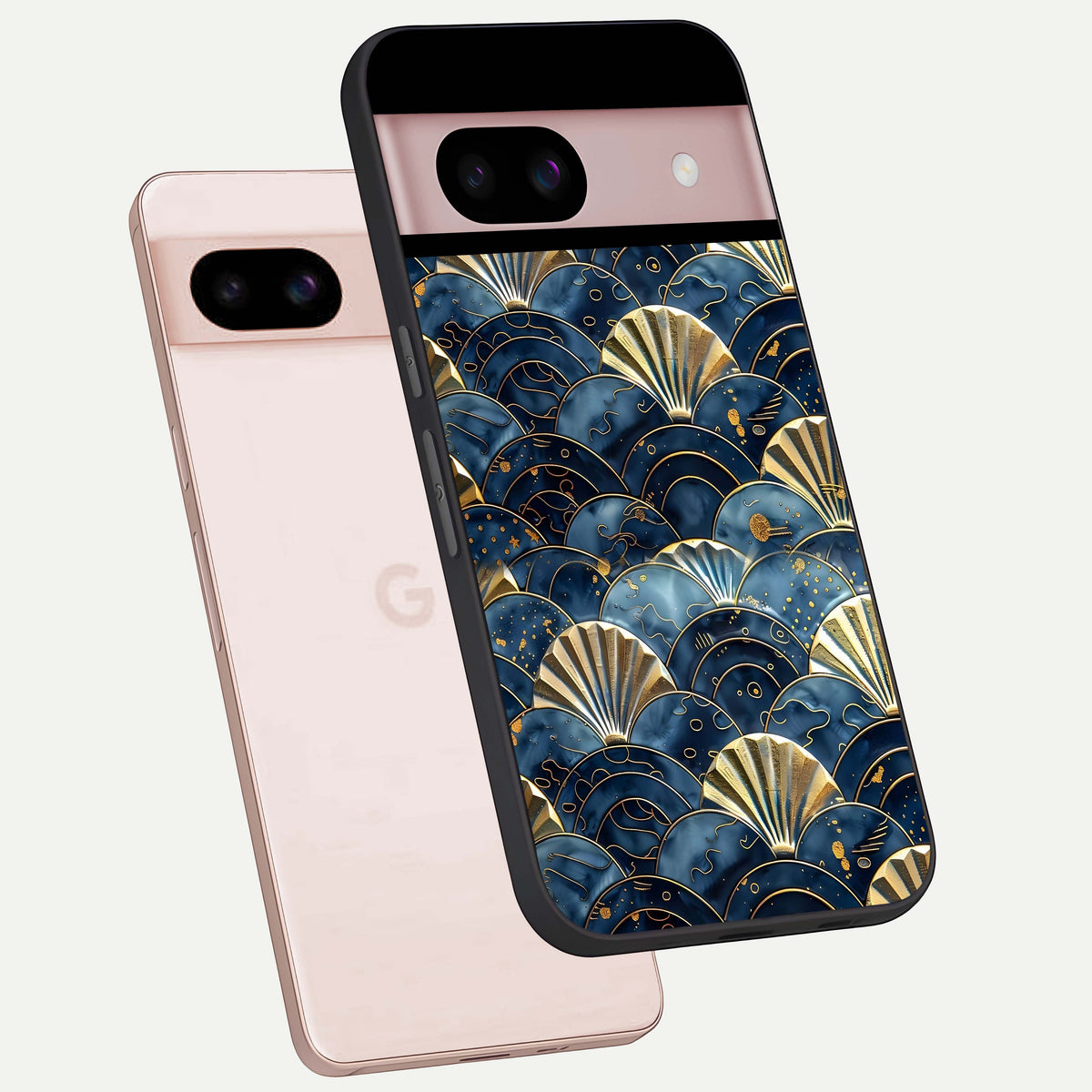  Golden Wave Luxe phone case For Google Pixel 8 showing premium glass back cover with detailed artwork