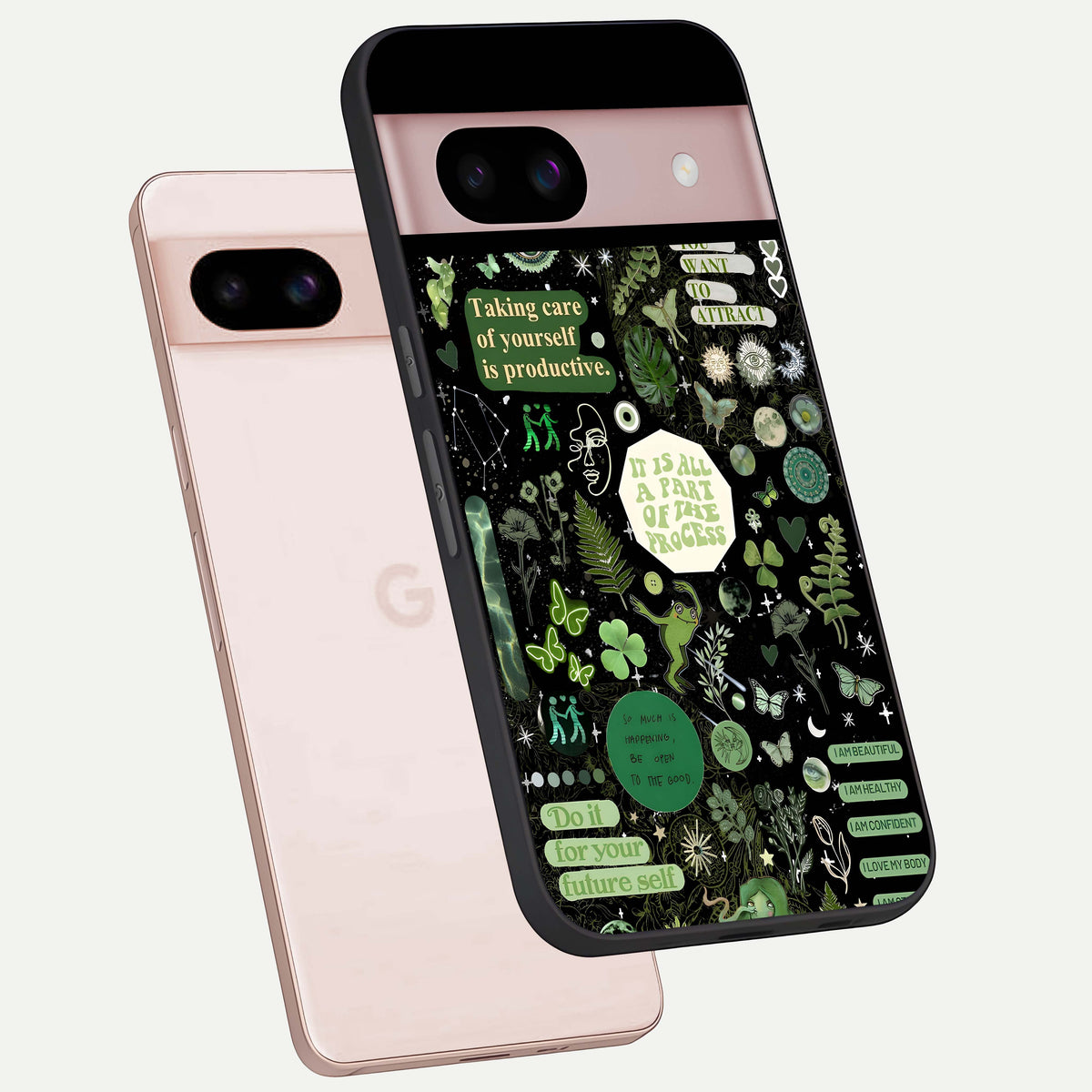  Green Mandala Pattern phone case For Google Pixel 8 showing premium glass back cover with detailed artwork