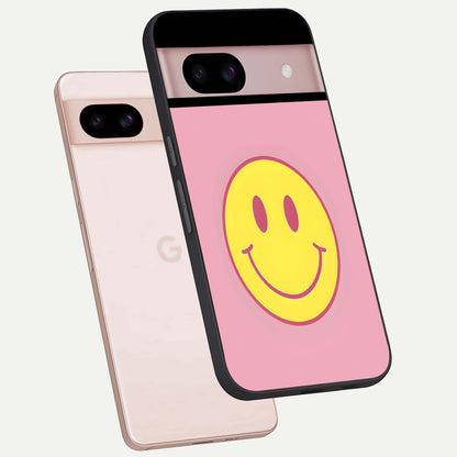  Happy Pink Mood phone case For Google Pixel 8 showing premium glass back cover with detailed artwork