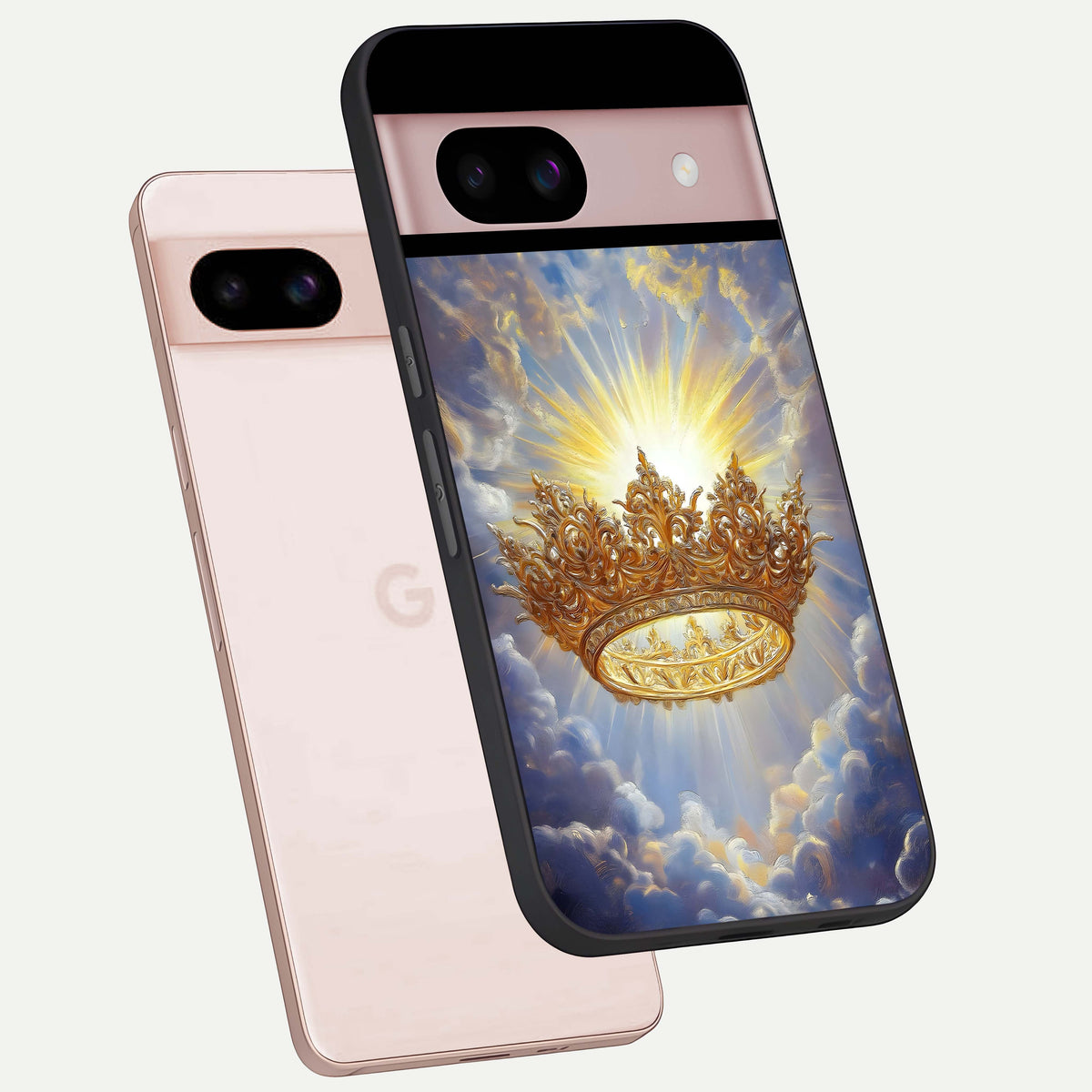  Heavenly Crown Light phone case For Google Pixel 8 showing premium glass back cover with detailed artwork